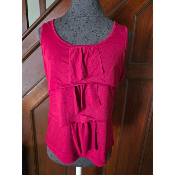 Talbots Womens Petites Tiered Cascading Ruffle Tank Top LP Red - Picture 1 of 7